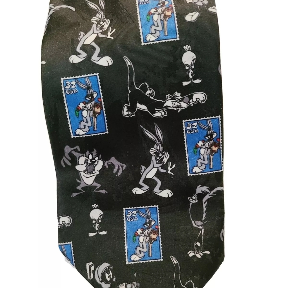 Looney Tunes Tie 1997 USPS Stamps Collection Bugs Bunny Taz Marvin Tweety Black